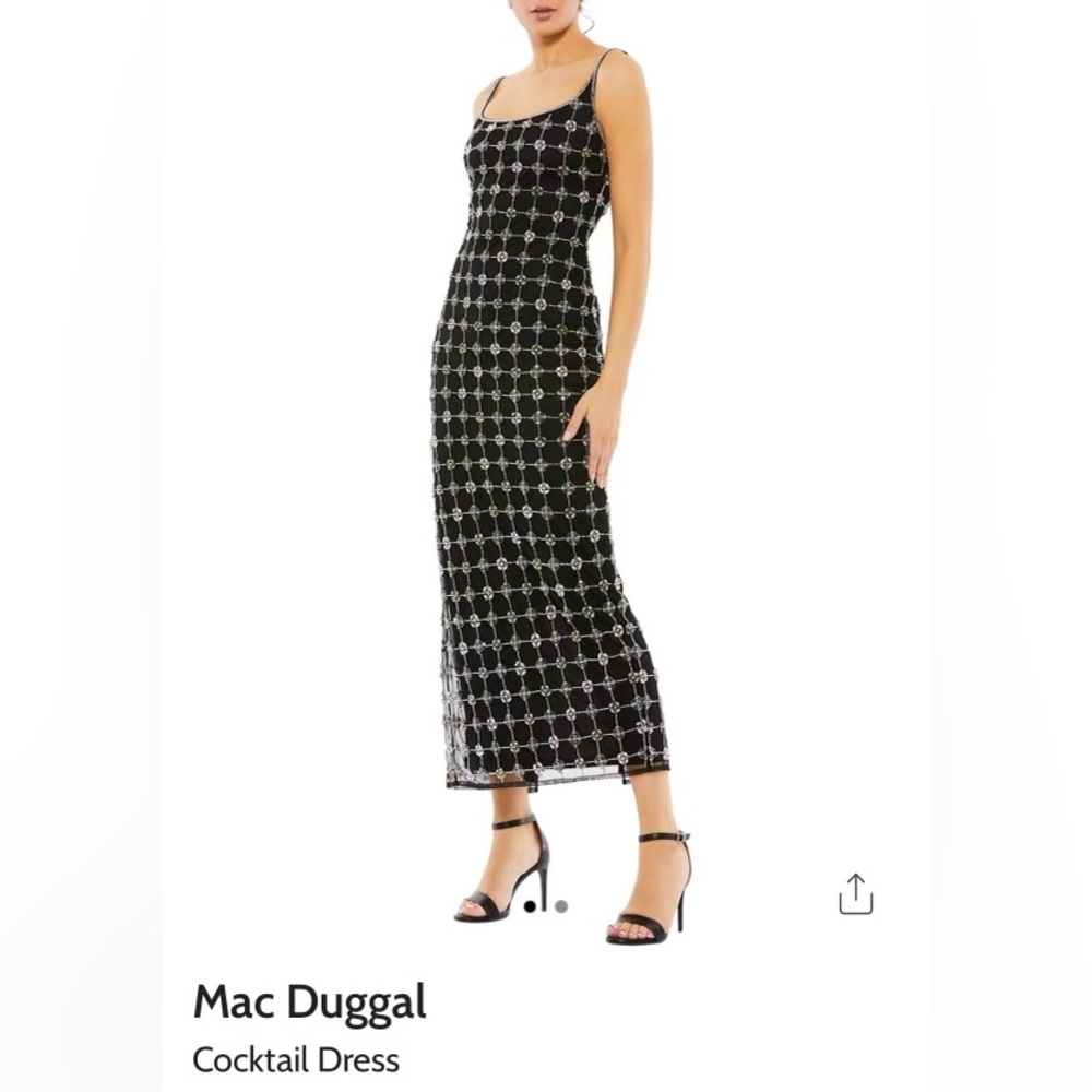 Black tie beaded Mac Duggal cocktail dress. Brand new